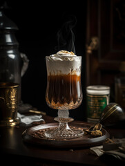 Irish Coffee Elegance: A Tempting Blend of Coffee, Whiskey, and Whipped Cream, Generative AI