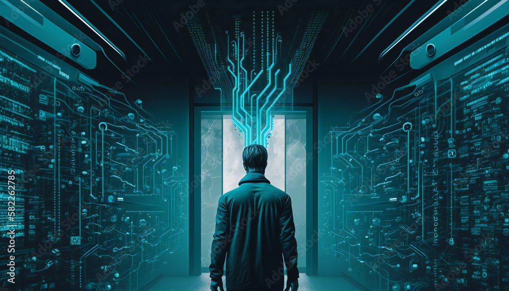 Poster cyberspace with this captivating image, which conveys the intricate science and technology behind mo
