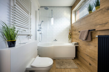 Fototapeta na wymiar Modern small bathroom in stylish apartment