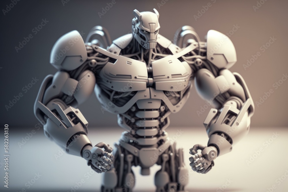 Poster a robot is standing in a white room with a gray background fitness center animation robotics enginee