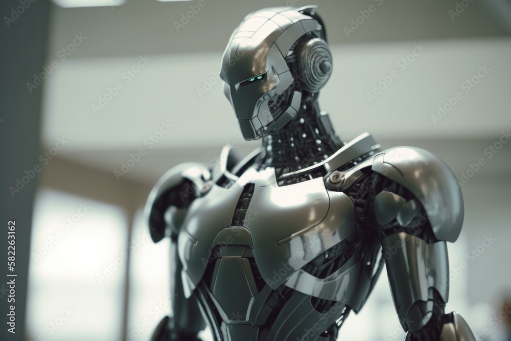 Poster a robot is standing in a room with a ceiling conference room assemblage robotics engineering generat