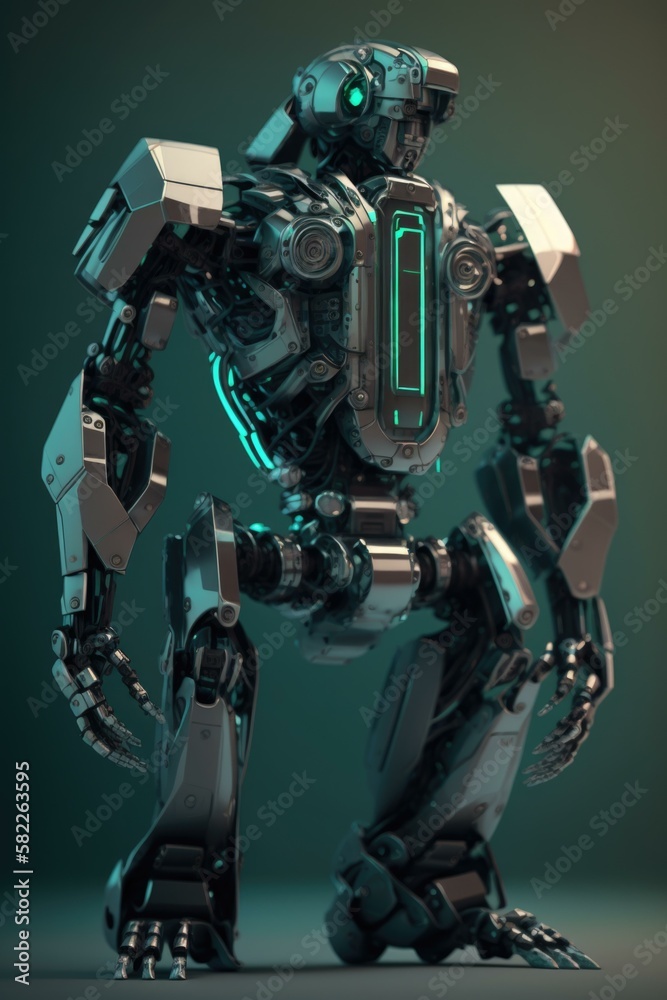 Poster a robot that is standing up with its arms spread junkyard animation robotics engineering generative 