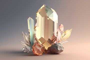 3d render, crystal on pastel background, gem, esoteric accessory. AI Generation