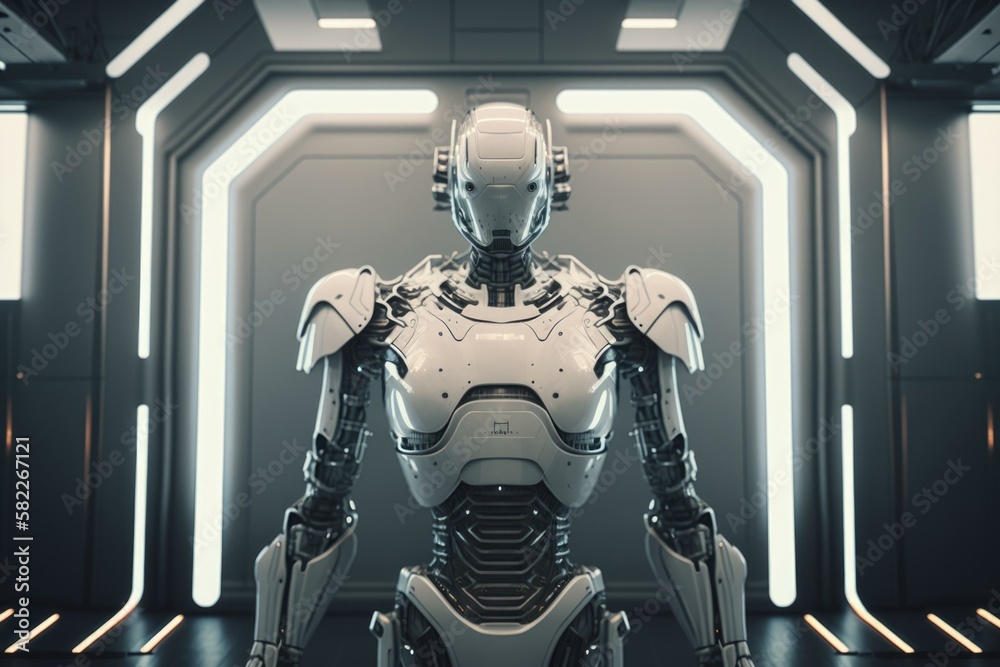 Poster a robot standing in a room with a light coming through factory animation robotics engineering genera