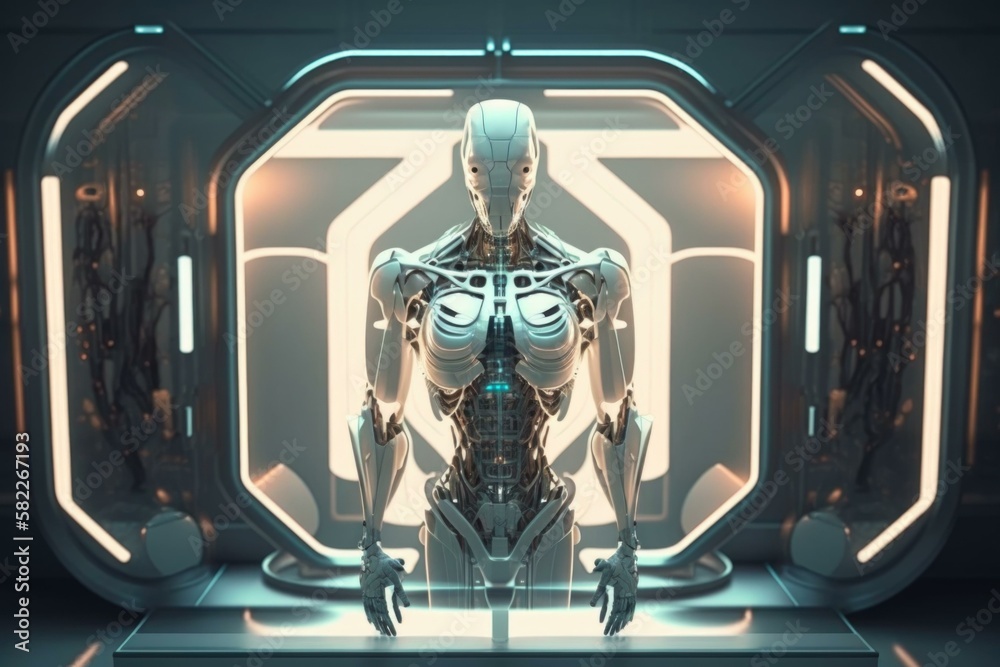 Poster a futuristic woman standing in a doorway with a sci - fi fi fi fi fi fi fi fi fi fi fi fi fi fi fi f