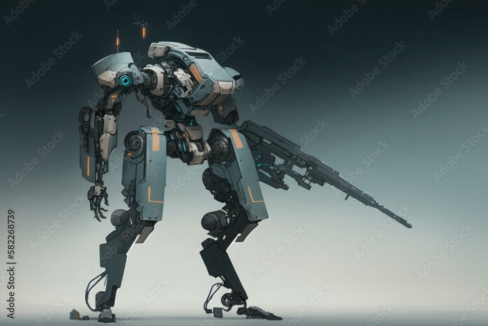 Poster a robot with a gun in its hand and a gun in its other hand zoo animation robotics engineering genera