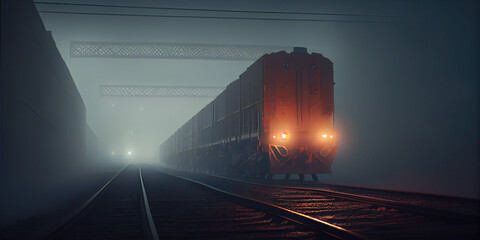  Cargo train in night fog