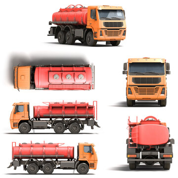 collection of Tank truck tanker truck Car 3d render on white