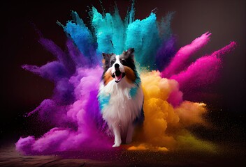 Dog Rainbow Color Splash In Cool Style Generative AI