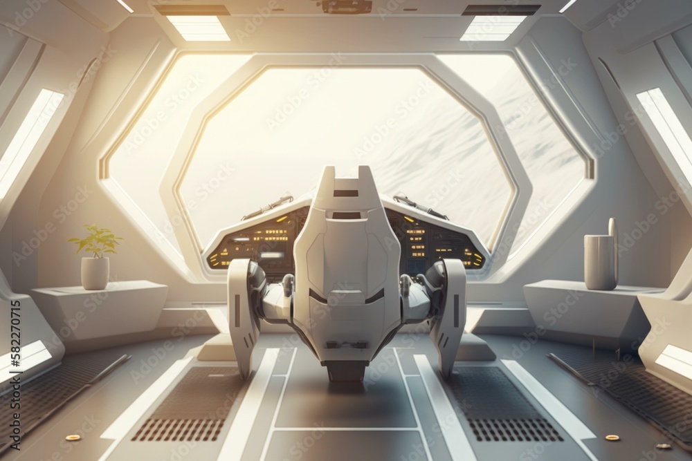 Poster a futuristic space station with a large window and a small car tundra animation 3d modeling generati