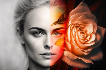 Rose and a beautiful woman. Generative AI