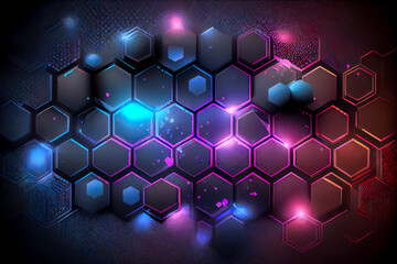 Abstract technology background made of purple pentagons. Generative AI - obrazy, fototapety, plakaty