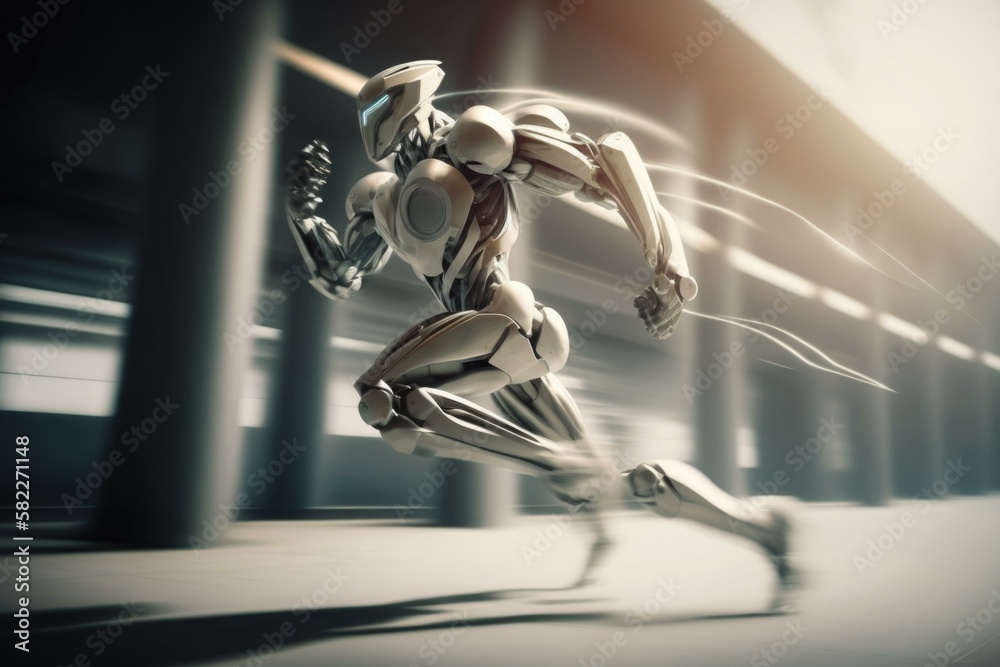 Poster a robot running in a building with a light shining on it factory time-lapse photography robotics eng