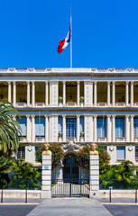 Fototapeta na wymiar Palais de la Prefecture palace and city hall aside Justice Palace in Nice historic Vieille Ville old town district on French Riviera Azure Coast in France