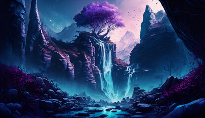 Fototapeta na wymiar Purple Fantasy Realm - Elven Inspired - Illustration