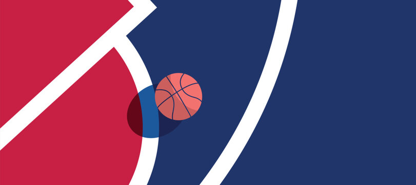 recommend clip art: Basketball ball standing on white line on blue background