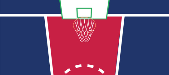 Basketball ball standing on white line on blue background