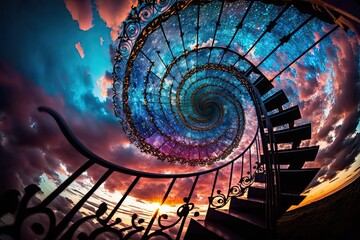 abstract spiral staircase in the sky Generative AI
