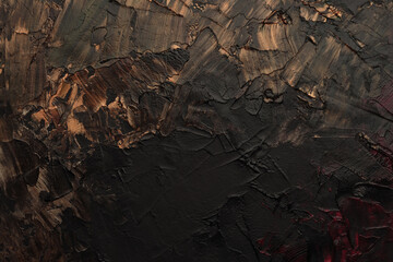 Art modern oil and acrylic smear blot canvas painting wall. Abstract texture black and bronze color stain brushstroke texture background.