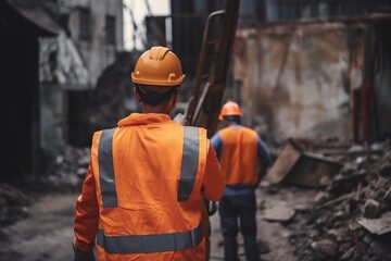 Two contractors inspecting total quality control of road maintenance. Generative AI