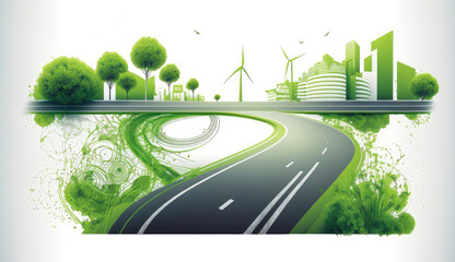 Modern green sustainable highway, city background. Generative AI
