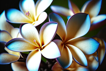 Beautiful Sweet Color Plumeria Flowers Frangipani Flowers Frangipani Pagoda Tree or Temple Tree Blooming Fresh Abstract Blur Color - Post-processed Generative AI