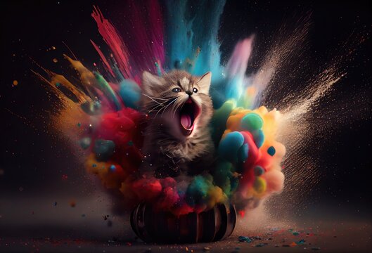 Kitten Rainbow Multi Color Splash In Chic Style Generative AI