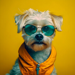 Hipster Cute Dog with glasses, Funny Art Illustration, Anthropomorphic Dogs, Generative AI