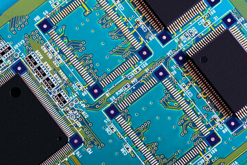 Electronic circuit board close up.	