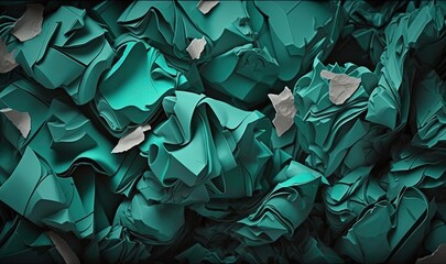  a large pile of green and silver colored paper or tissue paper that is rolled up and stacked on top of each other in a pile.  generative ai