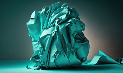 a blue piece of paper sitting on top of a table next to a blue object on the ground and a green object on the ground.  generative ai