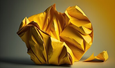  a crumpled yellow piece of paper on a gray background with a yellow background and a gray background with a yellow background and a yellow background.  generative ai