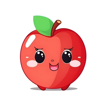Happy cute apple. Cartoon apple with eyes and smiling. Apple on white background. Generative AI.