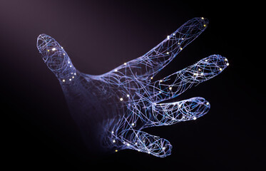 Hand reach out of the dark space, abstract grab hand gesture, seize something, frightening future of technology development rendering concept