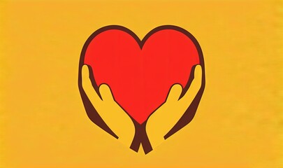  two hands holding a red heart on a yellow background with a yellow rectangle around the heart and a yellow rectangle around the heart.  generative ai