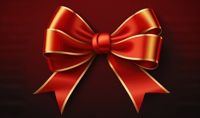  a red and gold bow on a red background with a gold stripe on the bottom of the bow and a gold stripe on the bottom of the bow.  generative ai
