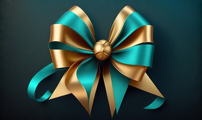  a blue and gold bow with a gold center on a green background with a gold center on the top of the bow and a gold center on the bottom of the bow.  generative ai