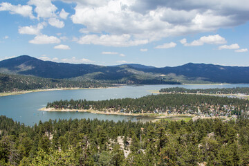 Aerial views of Big Bear and the large lake, taken by a drone.