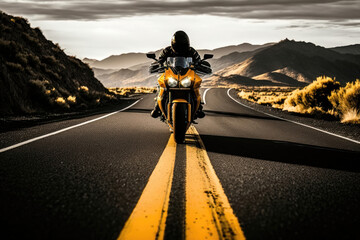 Motorbike on the road riding. AI Generated - obrazy, fototapety, plakaty