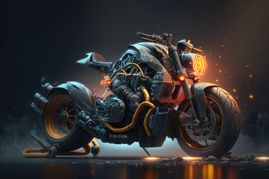 Motorcycle wallpaper illustration. AI generation