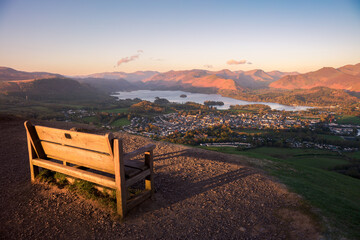 Latrigg Fell, Bench View over Keswick and Derwent Water, Lake District, Cumbria Landscape