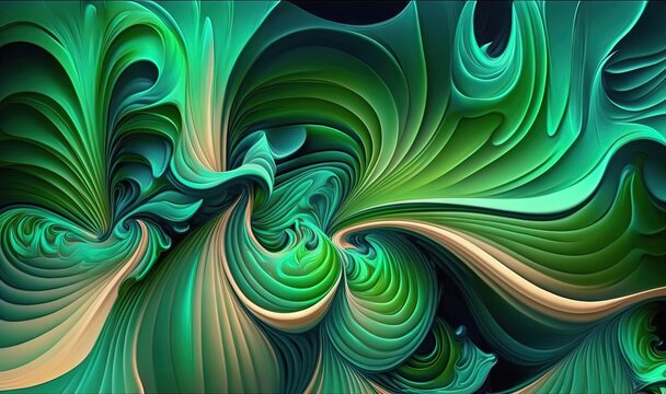 a computer generated image of a green and yellow swirly pattern on a black background, with a black background and a white border around the edges.  generative ai