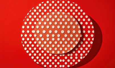  a red plate with white dots on it on a red surface with a white dot pattern on the top of the plate and a white dot pattern on the side of the plate.  generative ai
