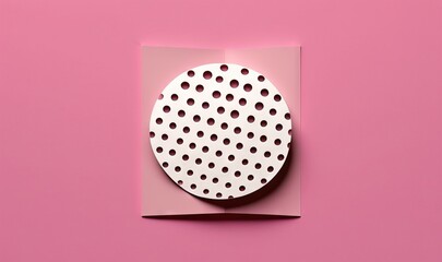  a paper cut out of a circle on a pink surface with a hole in the middle of the circle and a hole in the middle of the circle.  generative ai