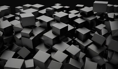  a large group of black cubes are shown in this image, with a black background and a black background with a black square pattern.  generative ai