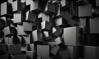  a black and white photo of a bunch of cubes on a wall with a black background that looks like a wall of cubes.  generative ai