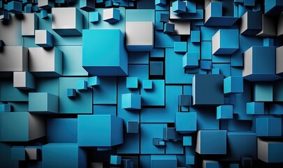  a blue and gray abstract background with cubes and squares in the center of the image and a black background with a white square in the middle of the middle.  generative ai