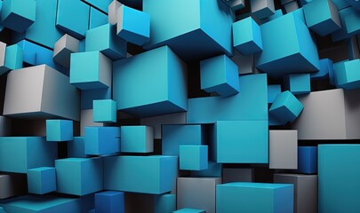 a bunch of blue cubes are stacked up in a pile together to create a wall of blue cubes that are stacked high up in the air.  generative ai
