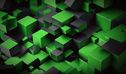  an abstract green and black background with squares and rectangles of varying sizes and shapes in the center of the image is a dark background.  generative ai