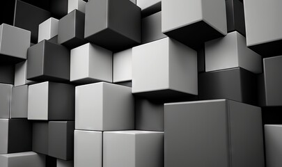  a bunch of cubes that are stacked up in a wall together in black and white colors, with a black background and a black and white photo of them.  generative ai